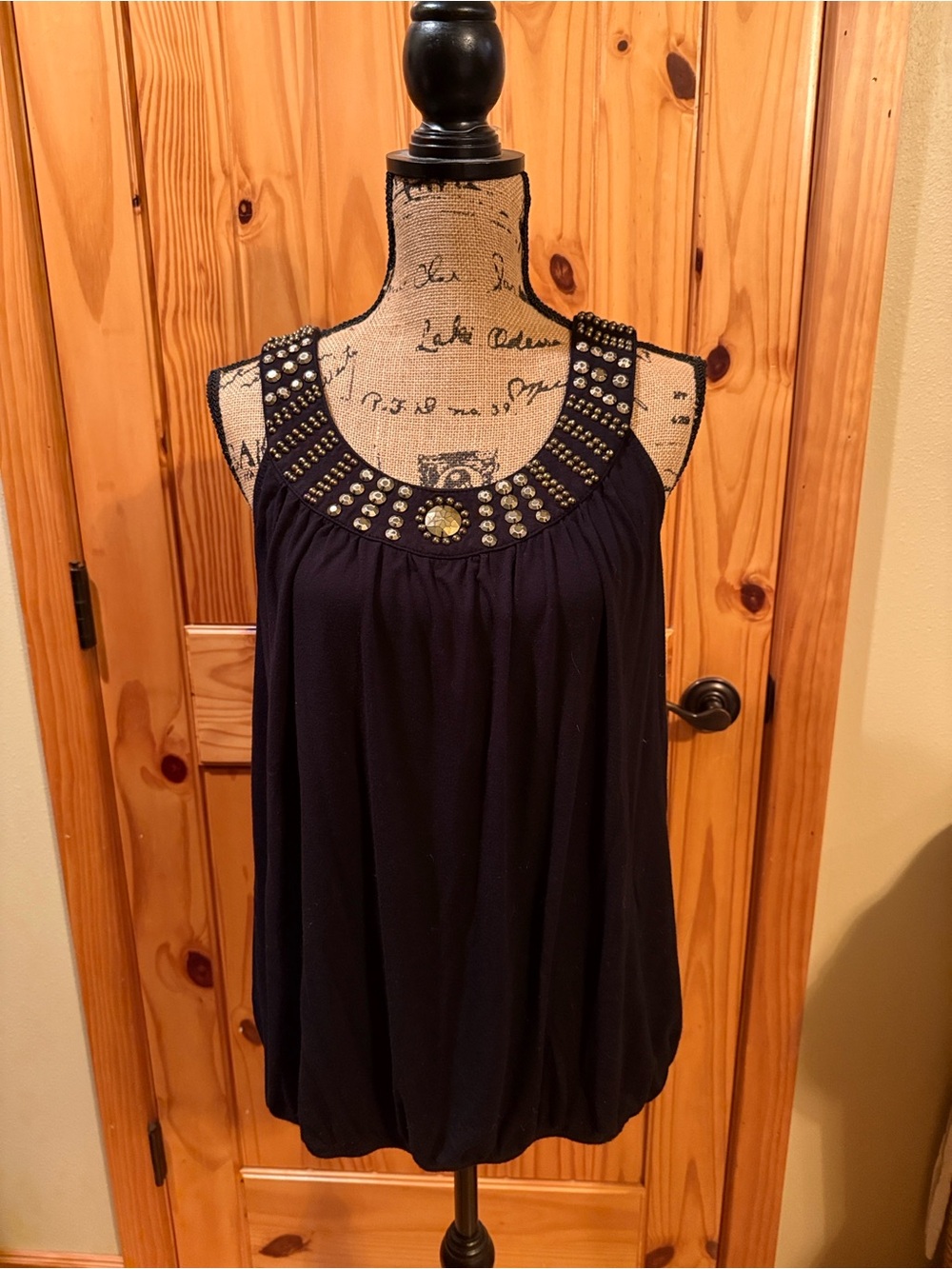 Grace Elements Black Embellished Sleeveless Tank Top Sz Medium